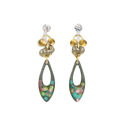 ノンホールピアス ニッケルフリー ドロップ ビーズ ラメ カラフル イヤリング 樹脂タイプ