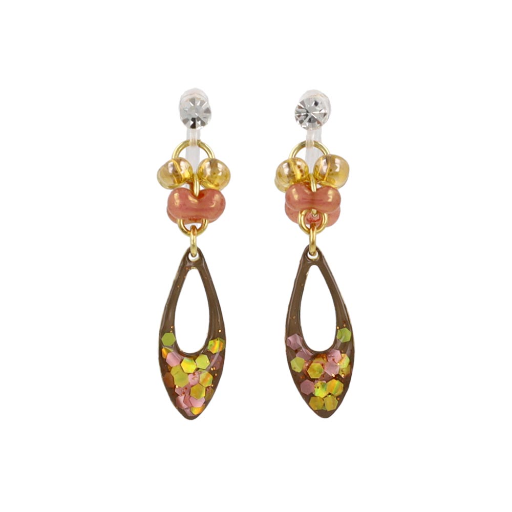 ノンホールピアス ニッケルフリー ドロップ ビーズ ラメ カラフル イヤリング 樹脂タイプ