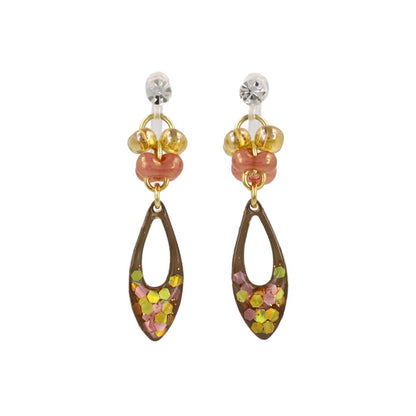 ノンホールピアス ニッケルフリー ドロップ ビーズ ラメ カラフル イヤリング 樹脂タイプ