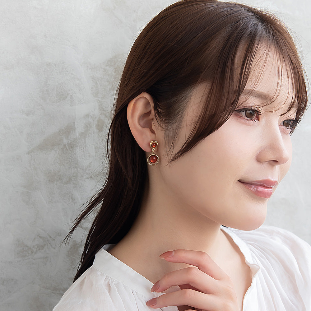 ノンホールピアス ニッケルフリー メタル フレーム カラー ダブル サークル イヤリング 樹脂タイプ