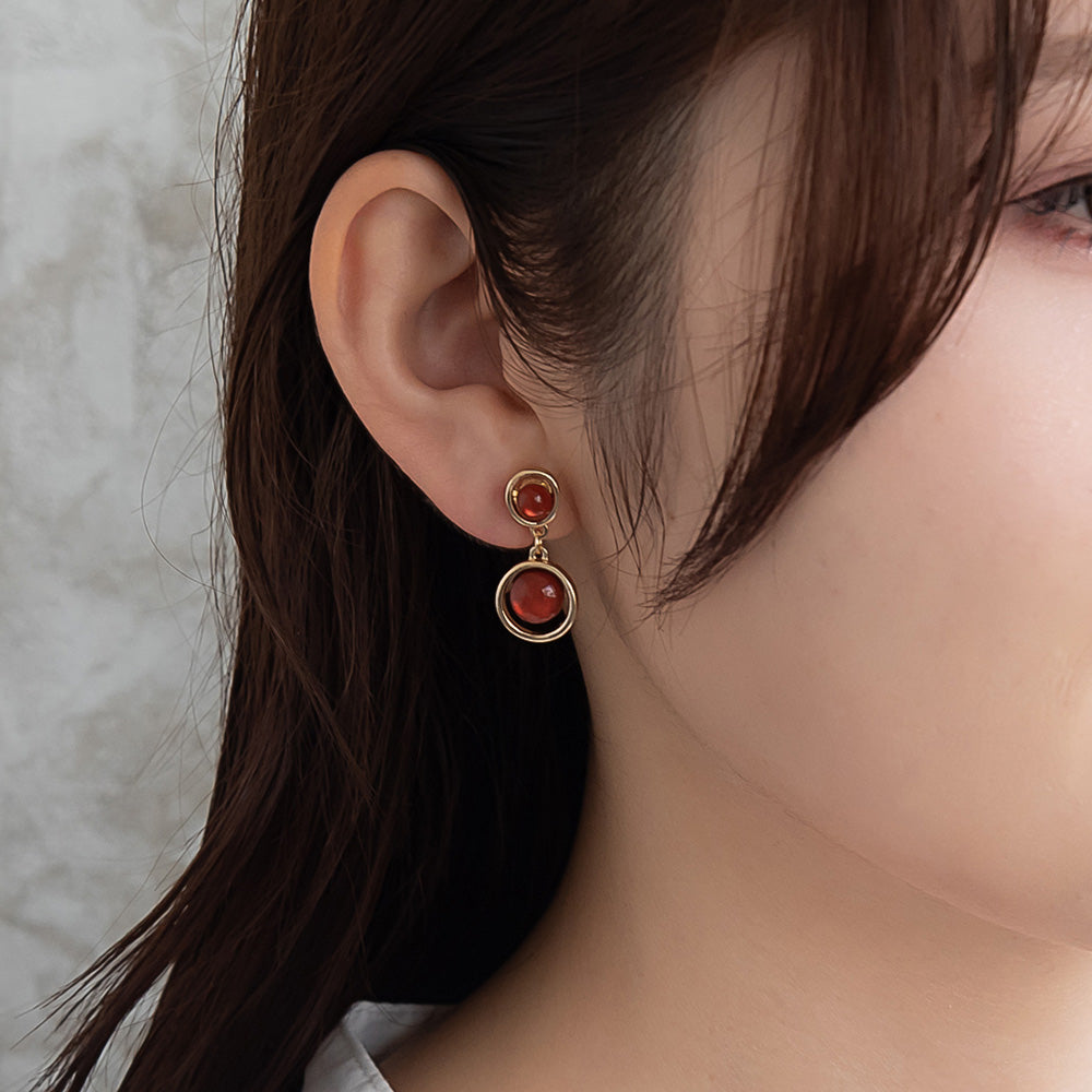 ノンホールピアス ニッケルフリー メタル フレーム カラー ダブル サークル イヤリング 樹脂タイプ