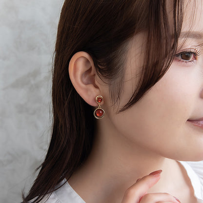 ノンホールピアス ニッケルフリー メタル フレーム カラー ダブル サークル イヤリング 樹脂タイプ