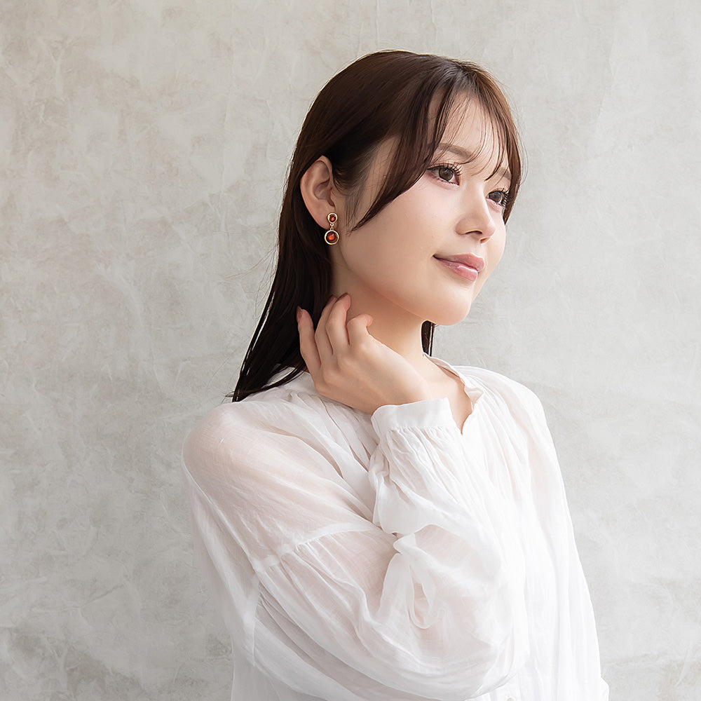 ノンホールピアス ニッケルフリー メタル フレーム カラー ダブル サークル イヤリング 樹脂タイプ