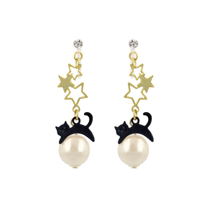 ノンホールピアス ニッケルフリー ネコと星 イヤリング 樹脂タイプ