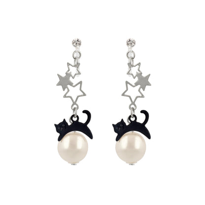 ノンホールピアス ニッケルフリー ネコと星 イヤリング 樹脂タイプ