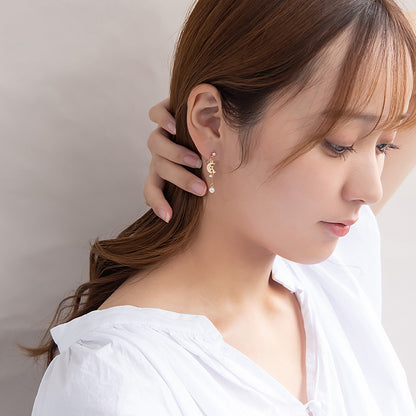 ノンホールピアス ニッケルフリー ネコと月 イヤリング 樹脂タイプ