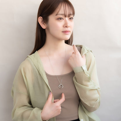 ネックレス ニッケルフリー メタル ダブル リング ツイスト キュービックジルコニア キヘイチェーン ペンダントネックレス
