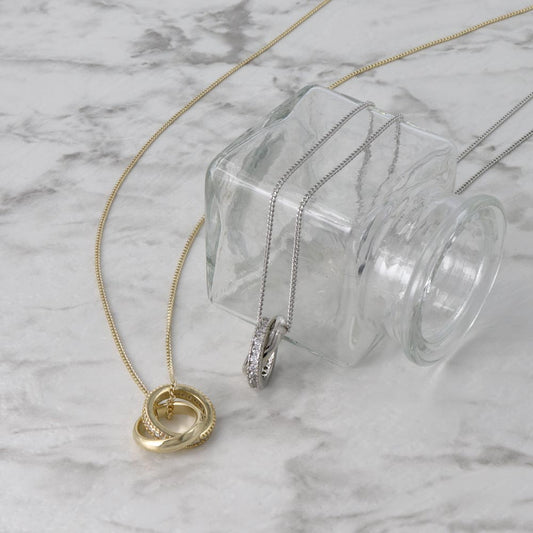 ネックレス ニッケルフリー メタル クロス ダブル リング キュービックジルコニア ペンダントネックレス