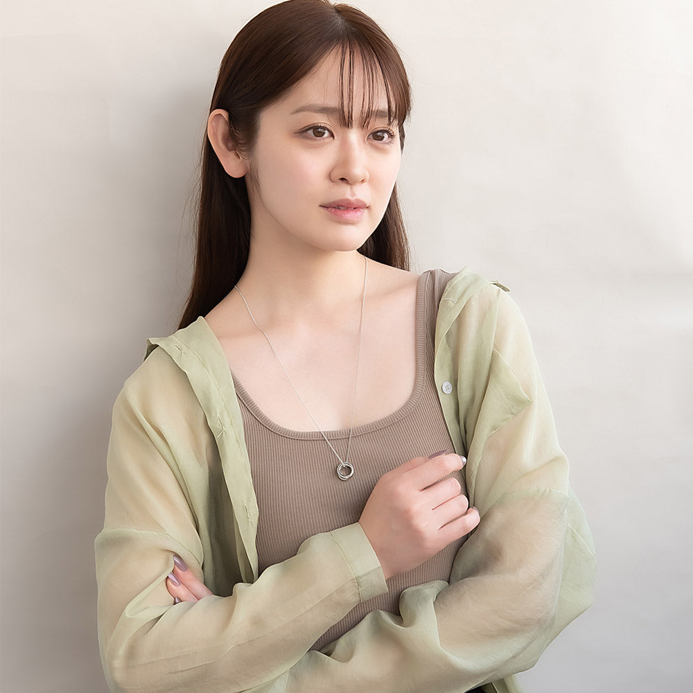 ネックレス ニッケルフリー メタル クロス ダブル リング キュービックジルコニア ペンダントネックレス