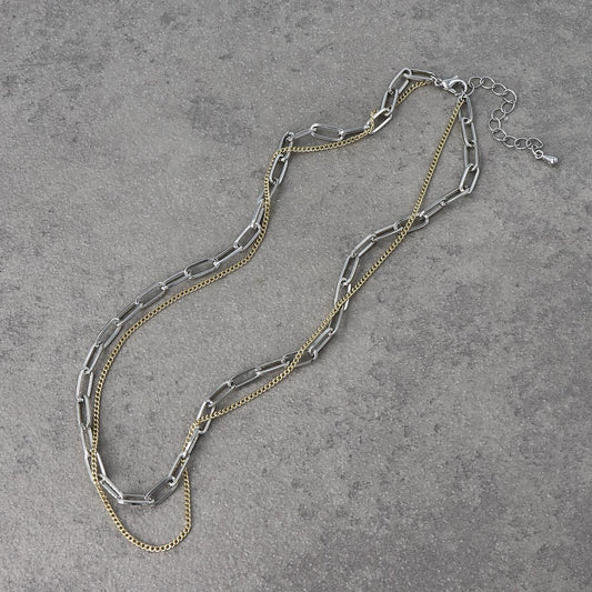ネックレス Combination Metal ニッケルフリー メタル オーバル キヘイ ダブル チェーン 2連 ショートネックレス