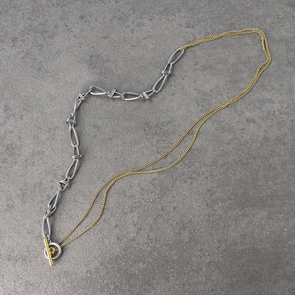 ネックレス Combination Metal ニッケルフリー メタル ハーフ オーバル ツイスト リング キヘイ チェーン マンテル ロングネックレス