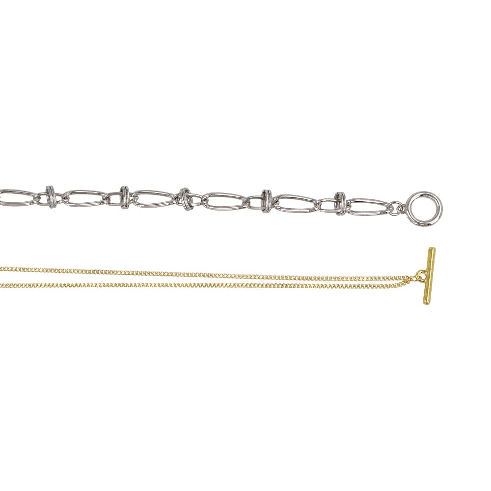 ネックレス Combination Metal ニッケルフリー メタル ハーフ オーバル ツイスト リング キヘイ チェーン マンテル ロングネックレス
