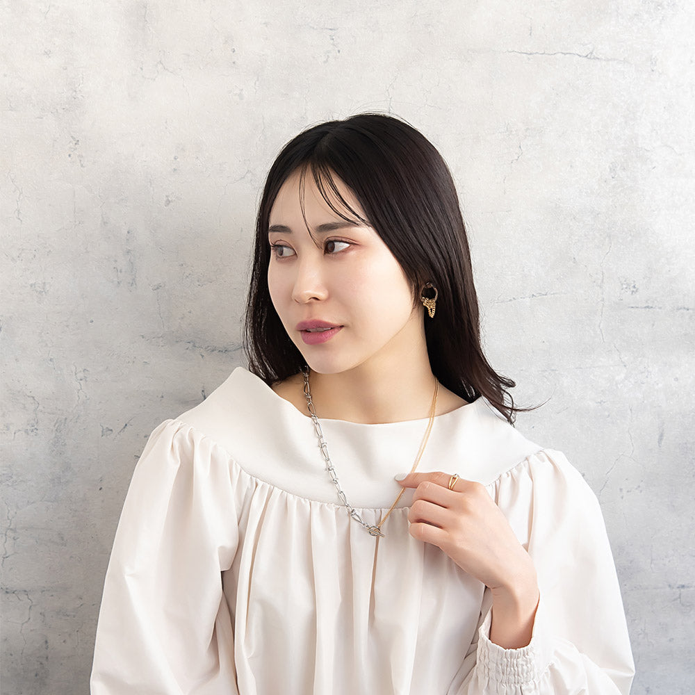 ネックレス Combination Metal ニッケルフリー メタル ハーフ オーバル ツイスト リング キヘイ チェーン マンテル ロングネックレス