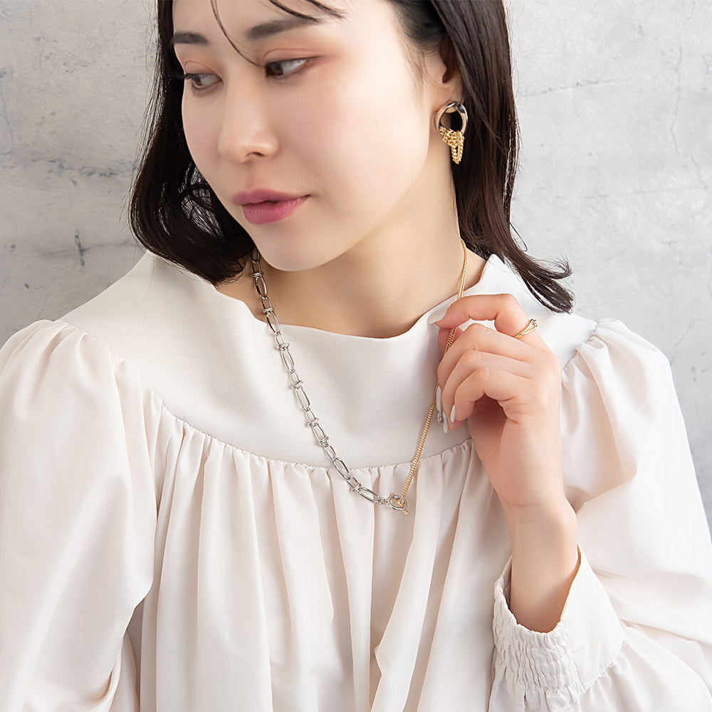 ネックレス Combination Metal ニッケルフリー メタル ハーフ オーバル ツイスト リング キヘイ チェーン マンテル ロングネックレス