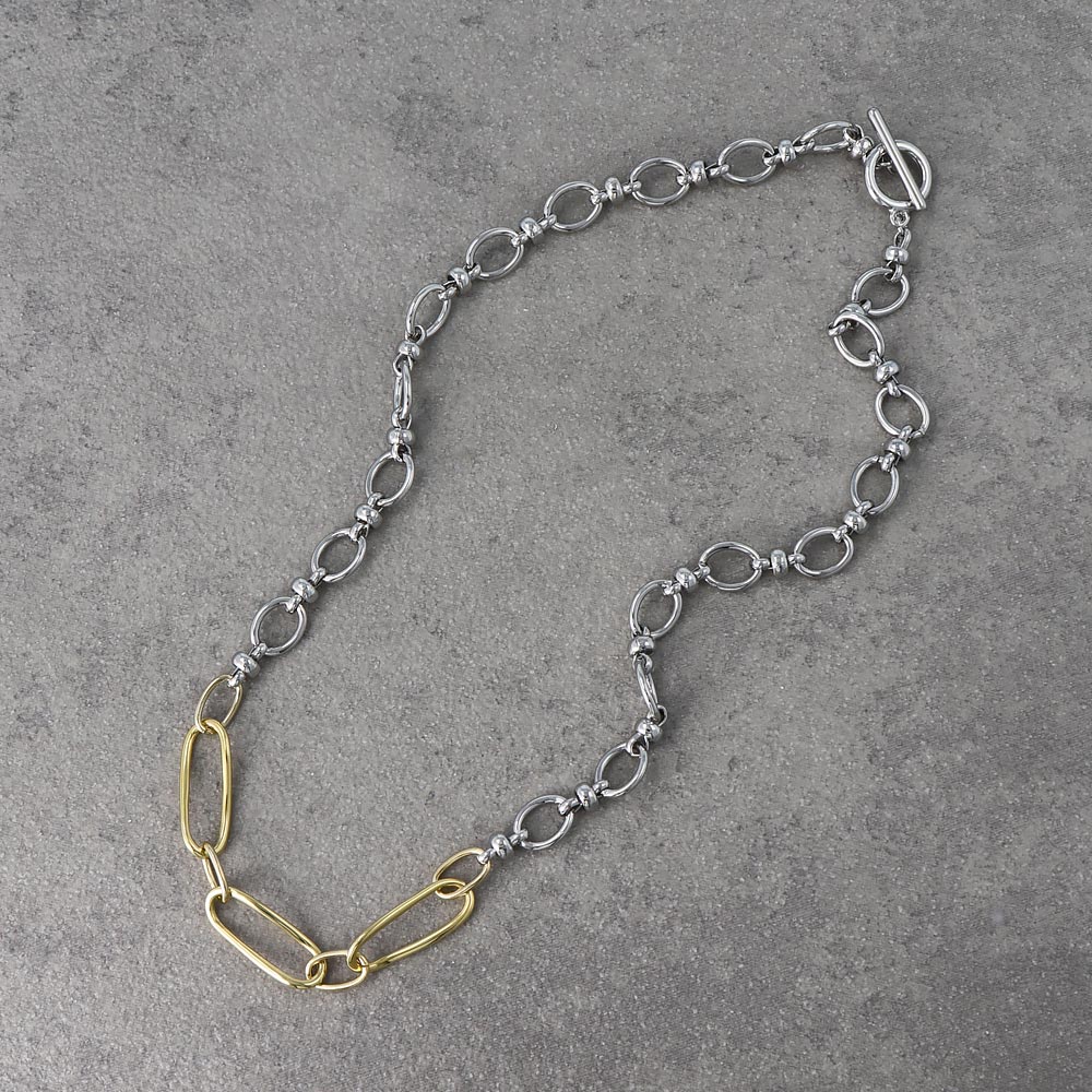 ネックレス Combination Metal ニッケルフリー メタル オーバル ツイスト ビーズ チェーン マンテル ショートネックレス
