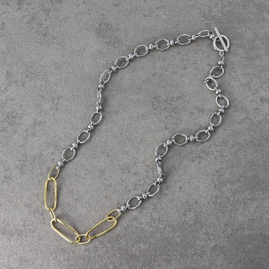 ネックレス Combination Metal ニッケルフリー メタル オーバル ツイスト ビーズ チェーン マンテル ショートネックレス