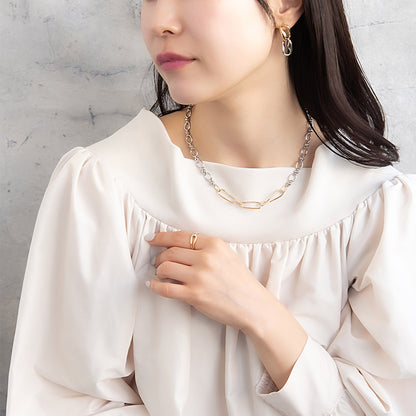 ネックレス Combination Metal ニッケルフリー メタル オーバル ツイスト ビーズ チェーン マンテル ショートネックレス