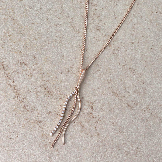 ネックレス ニッケルフリー ロゼシルバー メタル キュービックジルコニア ステック ストーン 連爪 ウェーブ ライン Y字 スライドボール キヘイチェーン ロングネックレス