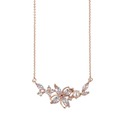ネックレス ニッケルフリー メタル キュービックジルコニア パール フラワー 花 チェーン ショートネックレス