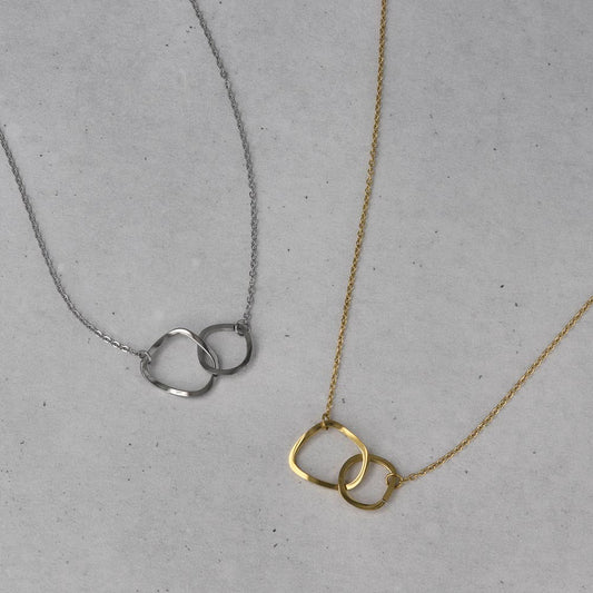 ネックレス ステンレス 変形 オーバル ダブル リング クロス ペンダントネックレス