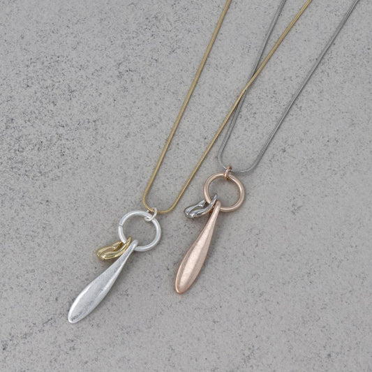 ネックレス Combination Metal  ニッケルフリー メタル リング ドロップ オーバル スライドボール スネークチェーン ロングネックレス