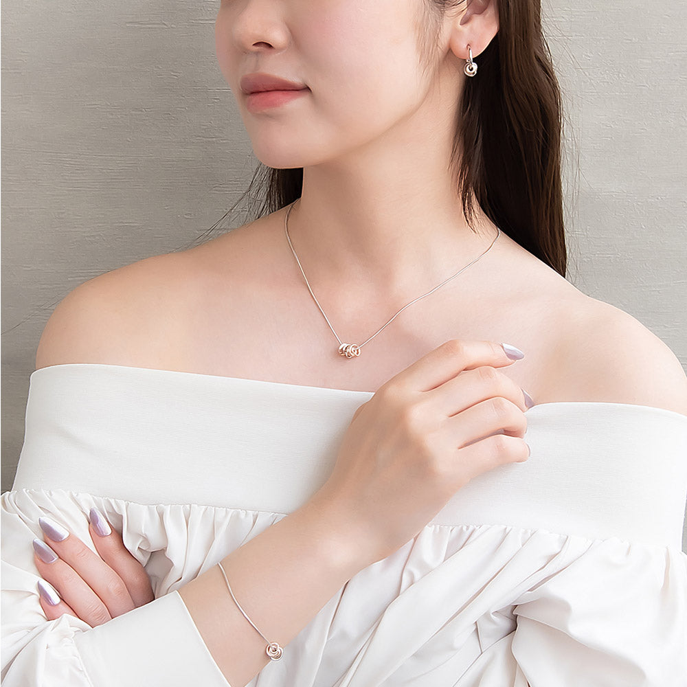 ネックレス Combination Metal  ニッケルフリー メタル ミニ ロール サークル リング スライドボール スネークチェーン ショートネックレス