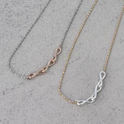 ネックレス Combination Metal  ニッケルフリー メタル トリプル ∞ インフィニティー クロス スライドボール S字 ツイストチェーン ショートネックレス