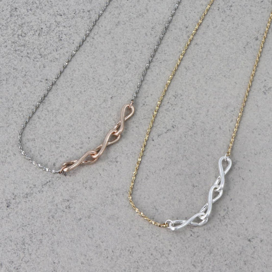 ネックレス Combination Metal  ニッケルフリー メタル トリプル ∞ インフィニティー クロス スライドボール S字 ツイストチェーン ショートネックレス