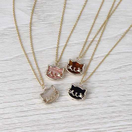 ネックレス ニッケルフリー メタル ネコ フェイス マーブル カラー チェーン ペンダントネックレス