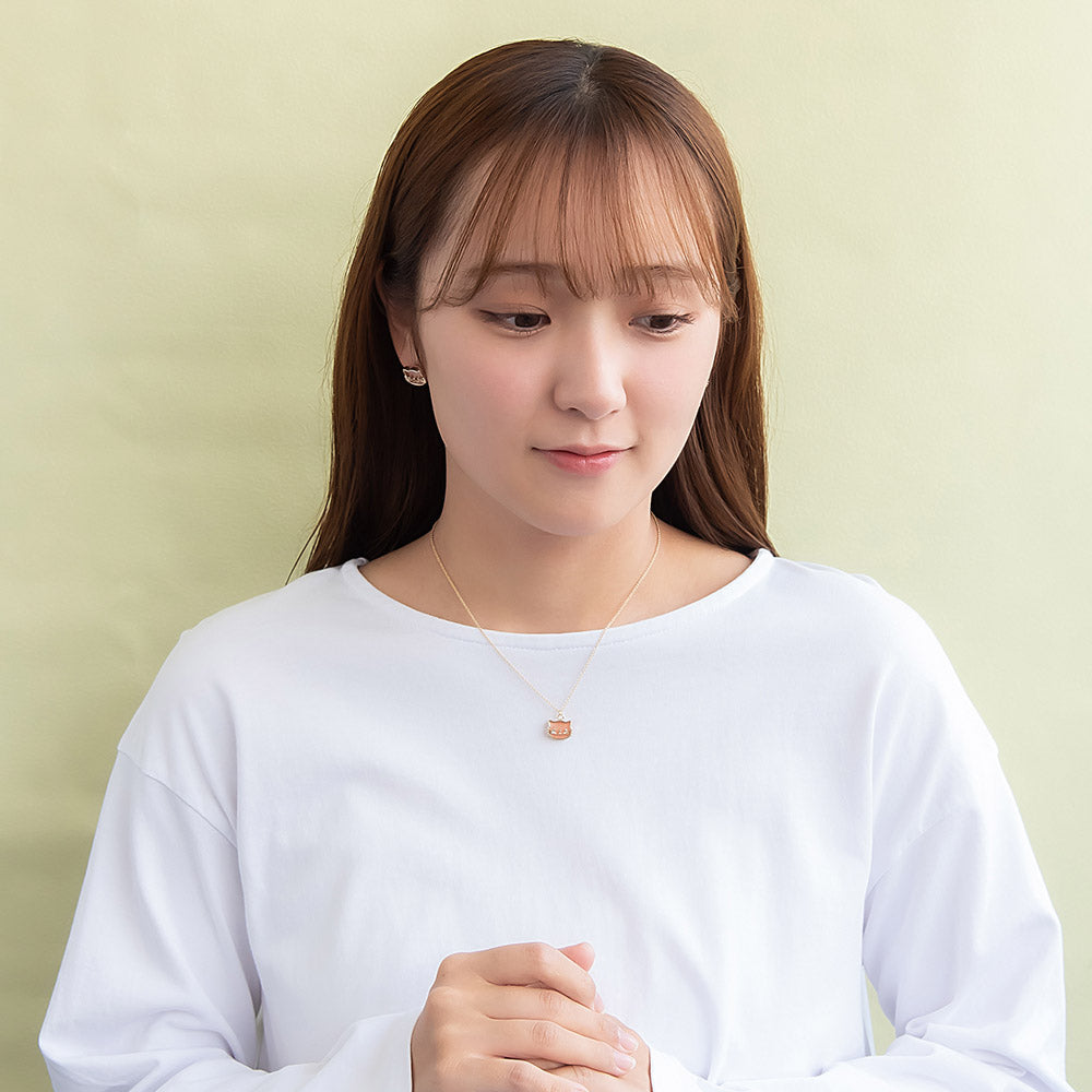 ネックレス ニッケルフリー メタル ネコ フェイス マーブル カラー