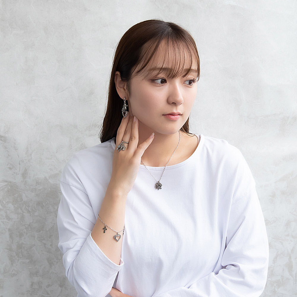 ネックレス yura ニッケルフリー メタル ハート クロス バラ オーバル チェーン ショートネックレス