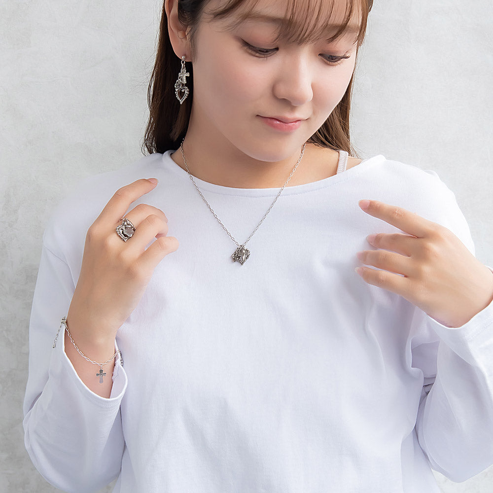 ネックレス yura ニッケルフリー メタル ハート クロス バラ オーバル チェーン ショートネックレス