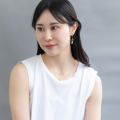 ネックレス ニッケルフリー メタル シェル サークル プレート ストーン 2連 チェーン ショートネックレス
