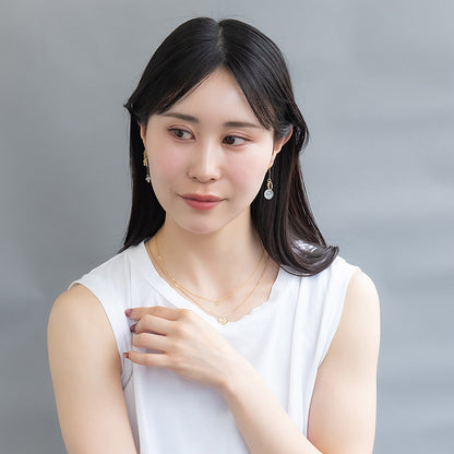 ネックレス ニッケルフリー メタル シェル サークル プレート ストーン 2連 チェーン ショートネックレス