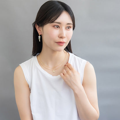 ネックレス ニッケルフリー メタル シェル サークル プレート ストーン 2連 チェーン ショートネックレス