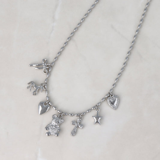 ネックレス yura ニッケルフリー メタル リボン ユニコーン ハート クマ クロス スター オーバルボール チェーン ショートネックレス