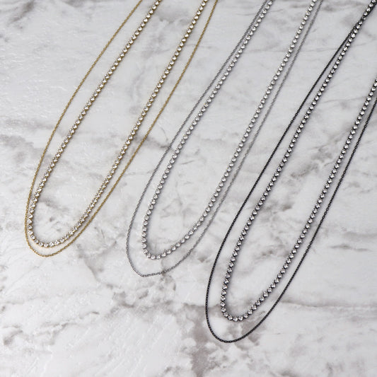 ネックレス ステンレス 2連 ラインストーン 連爪 アズキ チェーン ショートネックレス