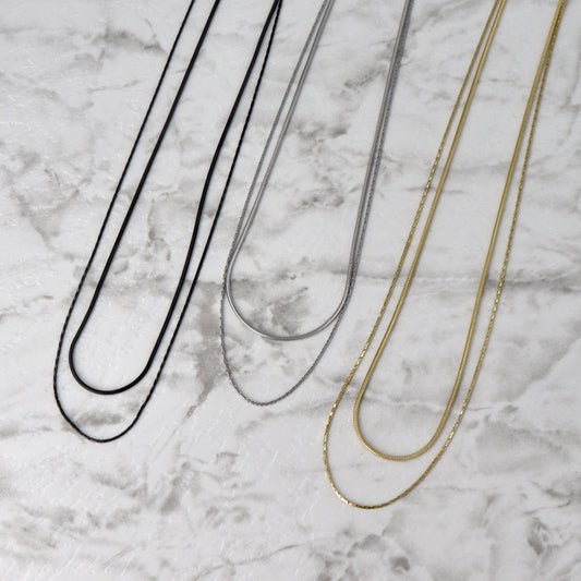 ネックレス ステンレス 2連 細 スネーク チェーン ショートネックレス