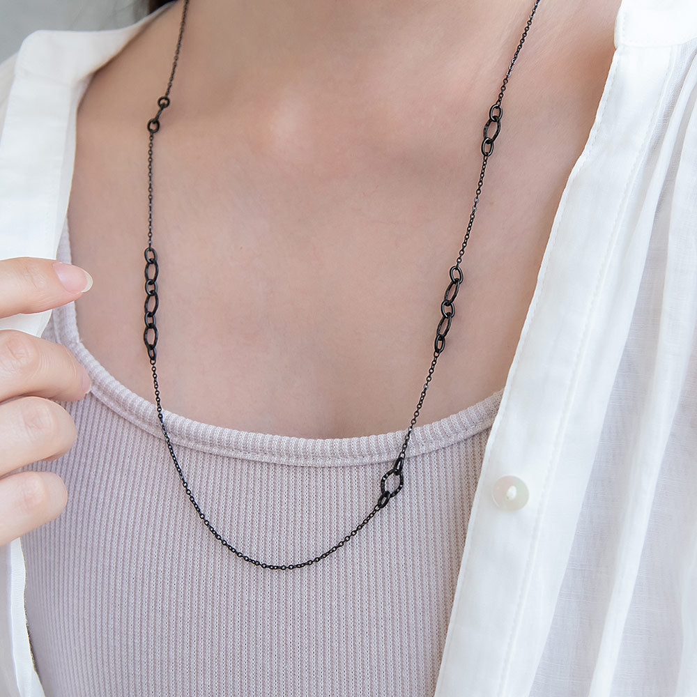 ネックレス ステンレス テクスチャー デザイン チェーン ロング