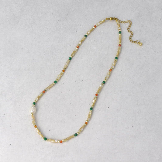 ネックレス ポイント 淡水パール シェル メタル マーブル カラー ビーズ ステンレス ショートネックレス