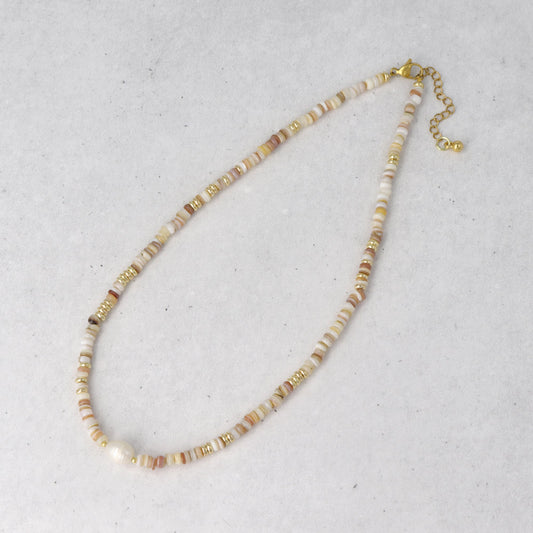 ネックレス ポイント 淡水パール シェル メタル ビーズ ステンレス ショートネックレス