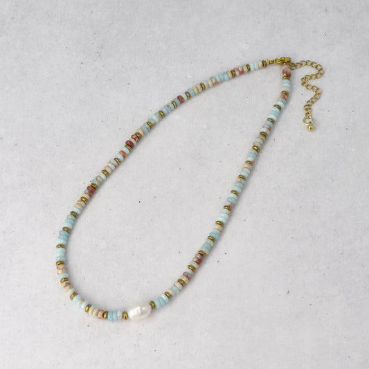 ネックレス ポイント 淡水パール 天然石 メタル ビーズ ステンレス ショートネックレス