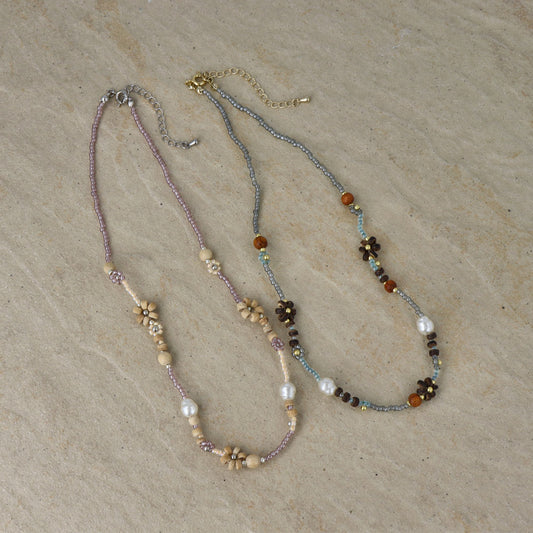 ネックレス フラワー カラー ココビーズ パール ショートネックレス