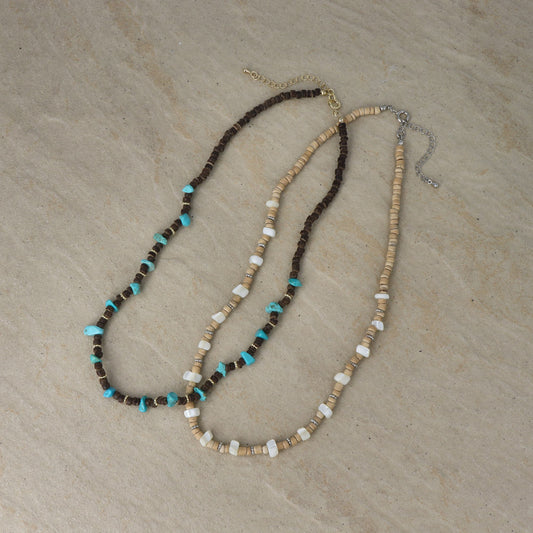 ネックレス メタル ココビーズ 天然石 ショートネックレス