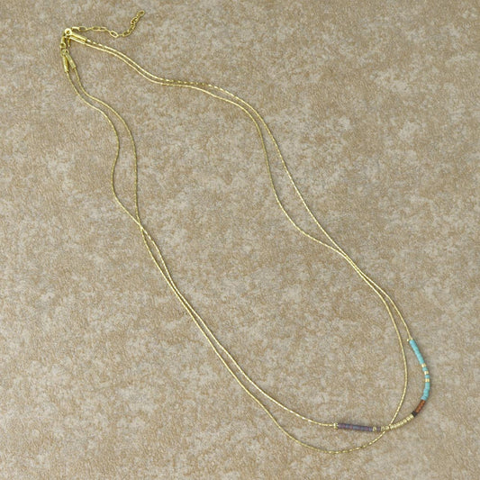 ネックレス ニッケルフリー メタル カラー ビーズ 2連風 チェーン ショートネックレス