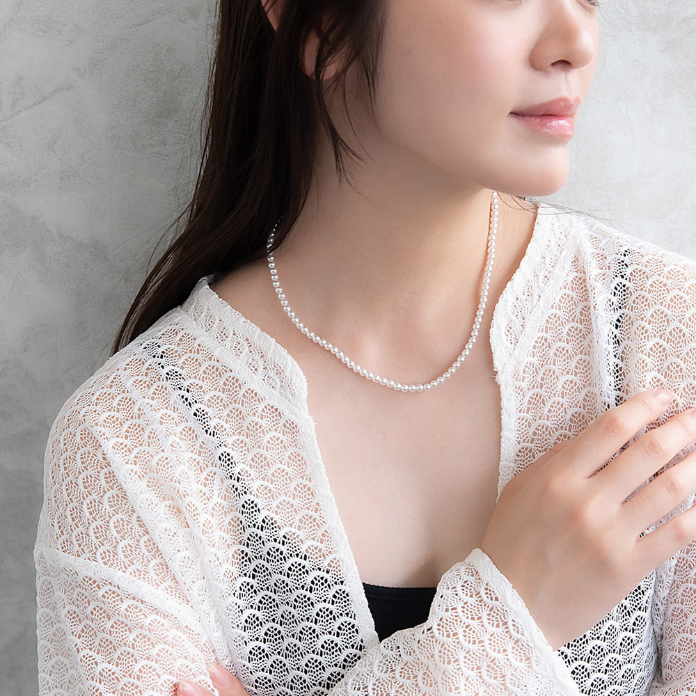 ネックレス 1連 カラー ガラスパール 4mm玉 小粒 ステンレス ショートネックレス