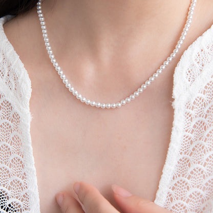 ネックレス 1連 カラー ガラスパール 4mm玉 小粒 ステンレス ショートネックレス