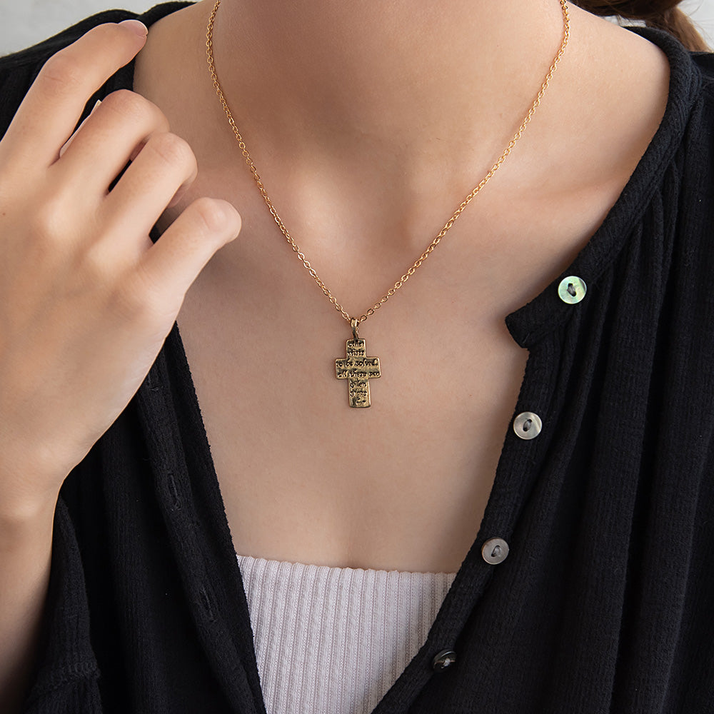 ネックレス ニッケルフリー メタル メッセージ クロス チェーン ショートタイプ ペンダントネックレス