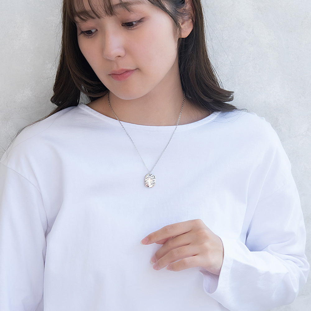 ネックレス ニッケルフリー メタル メッセージ オーバル クロス チェーン ショートタイプ ペンダントネックレス