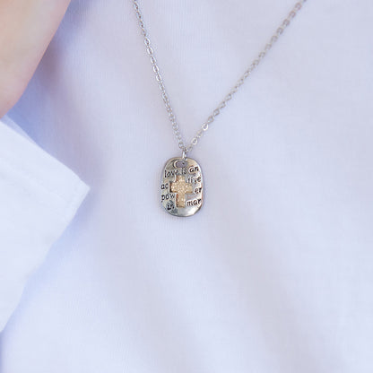 ネックレス ニッケルフリー メタル メッセージ オーバル クロス チェーン ショートタイプ ペンダントネックレス